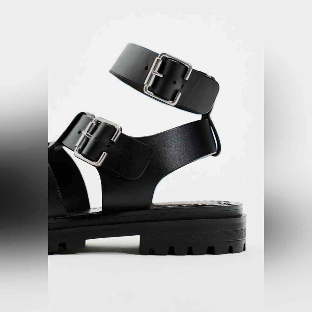 Zara Lug Sole Leather Cage Sandals - Picture 8 of 11